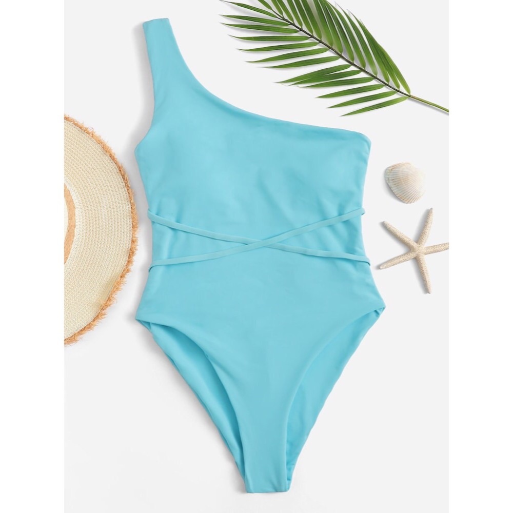 One Shoulder, One Piece Crisscross Bathing Suit